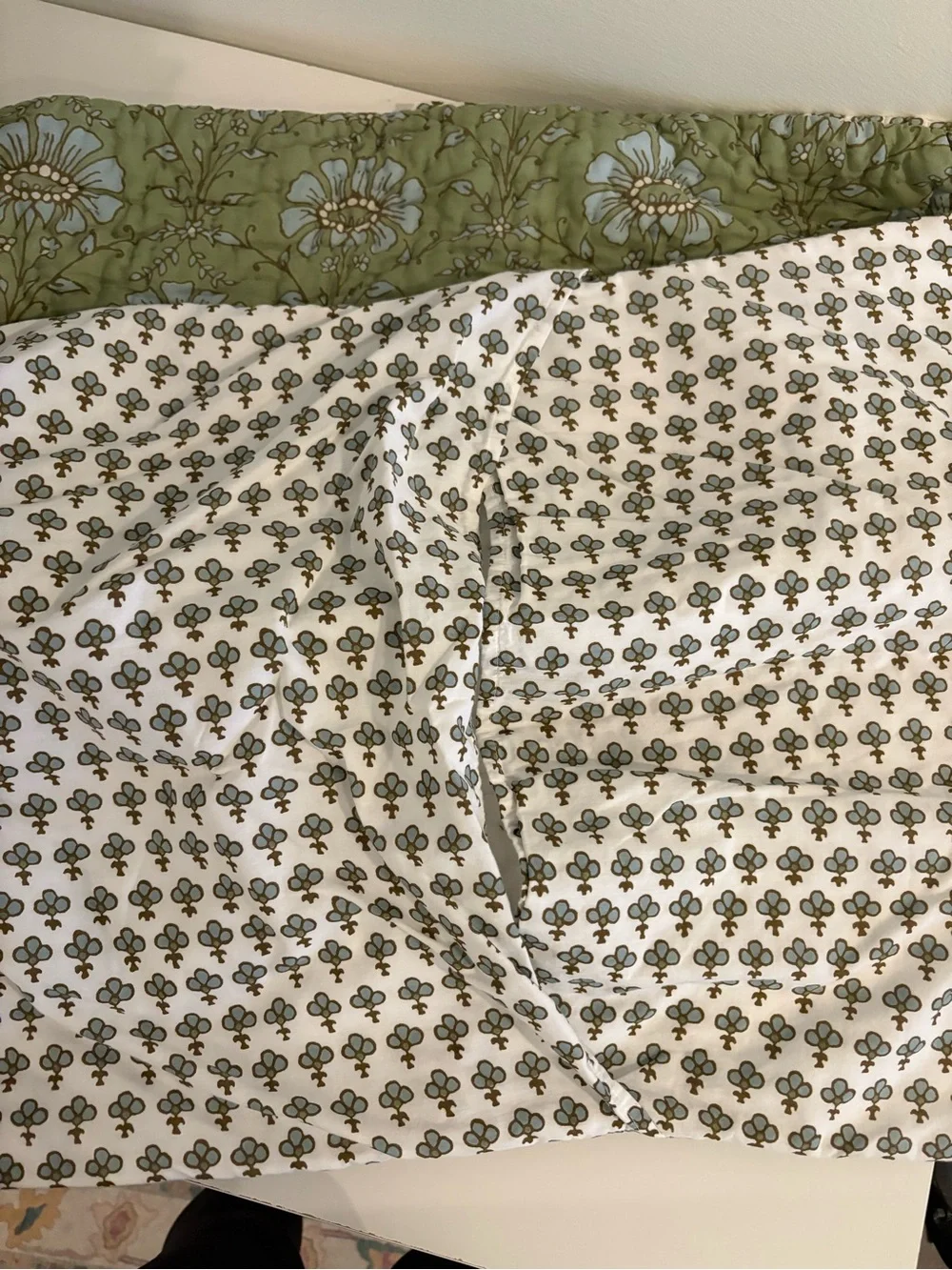 John Robshaw || Jeeva Quilted Shams Pair Sage Green Floral Block Print Standard